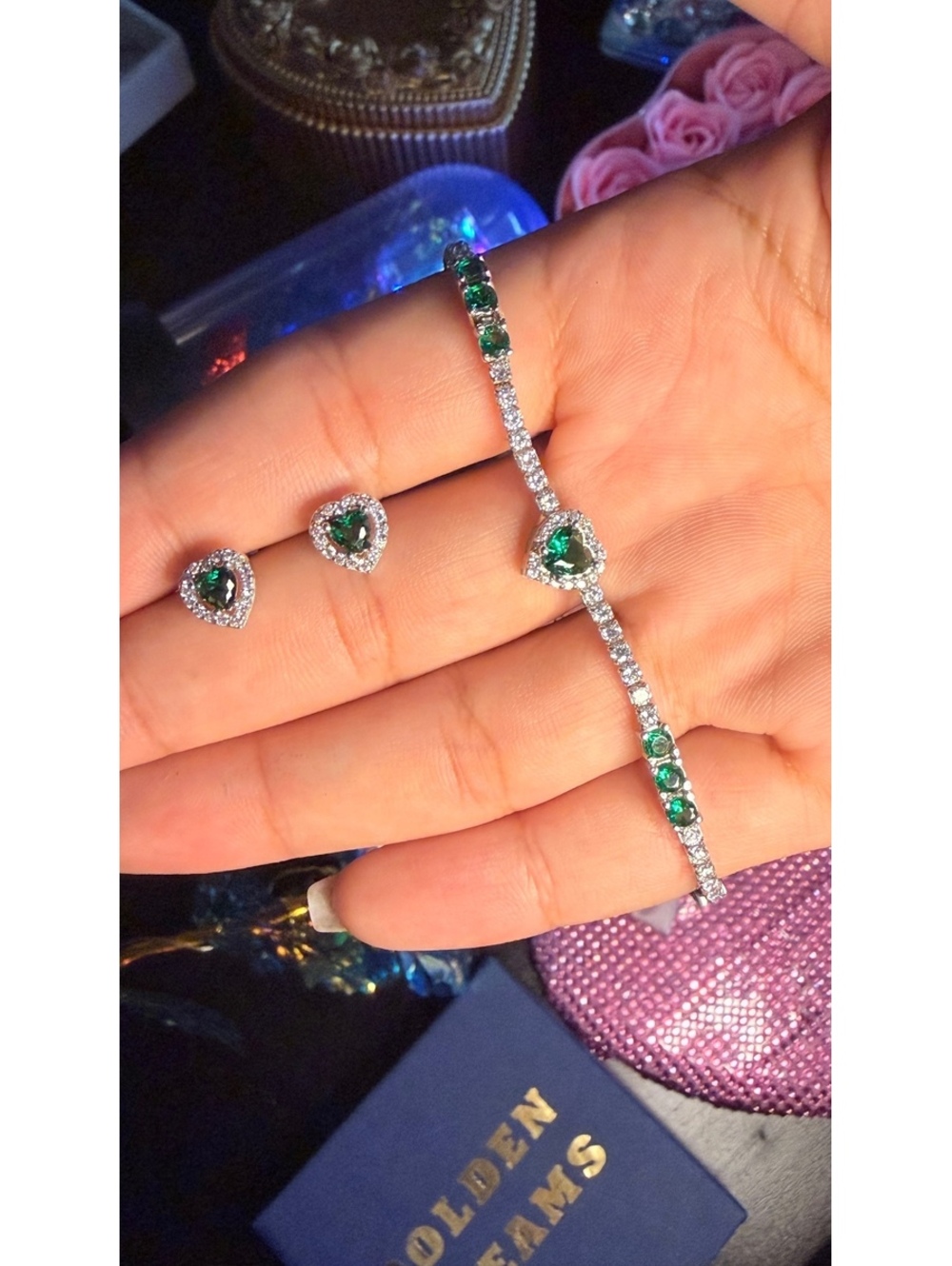 Elegant silver 925 solid Crystal Heart-Shaped Bracelet and Earrings Jewelry Set